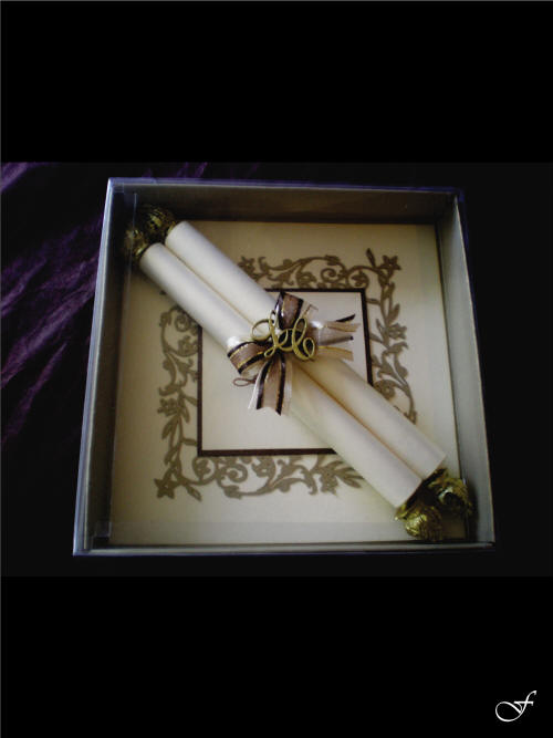 Laser Engraved Wedding Invitation and Scroll in Box by Fralenco